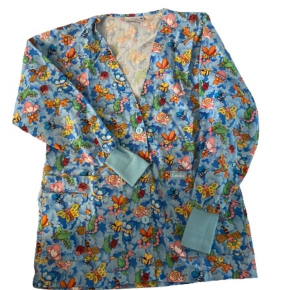 Woman’s Long Sleeve Ribbed Cuff ScrubTop Blue Insect ladybug bumblebee By Landau - Picture 5 of 10